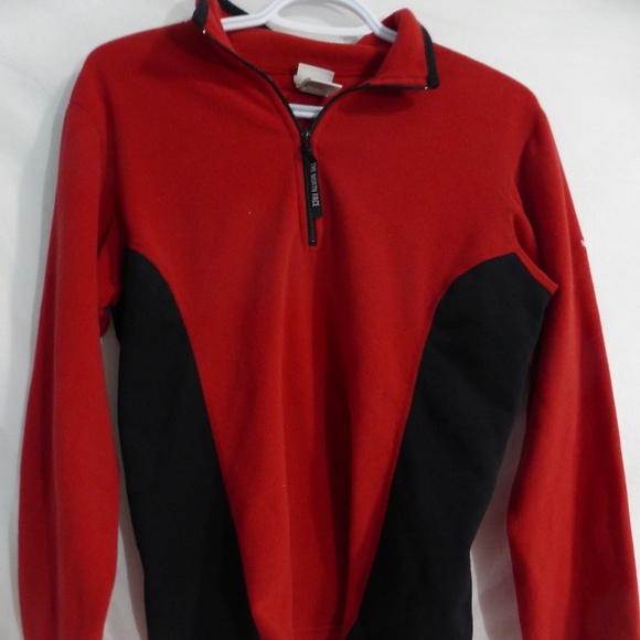 North Face red fleece partial zip pullover sweater